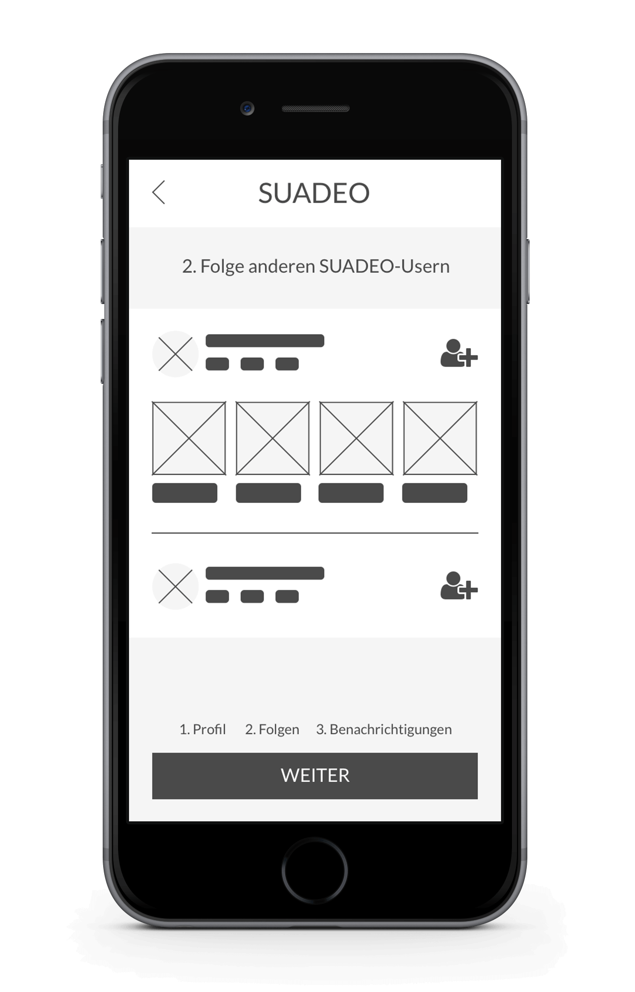 Suadeo App Wireframe Onboarding Step 2 Mobile